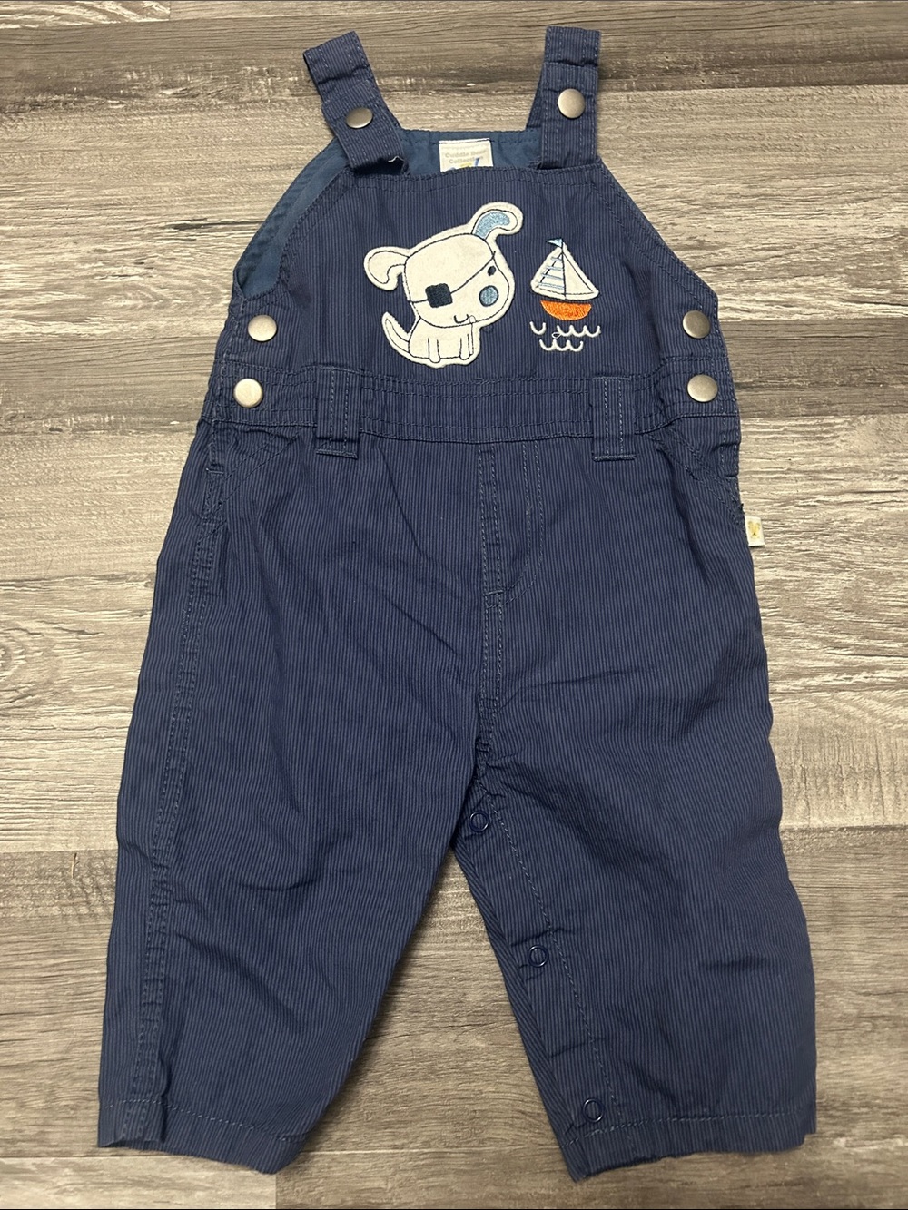 Navy Embroidered Puppy & Sailboat Overalls